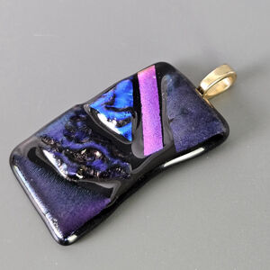 Abstract Dichroic Fused Glass Pendant, Sunset Purple and Blue
